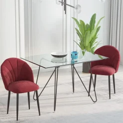 Lot de 2 chaises velours bordeaux pieds métal noir dim. 52L x 54l x 79H cm