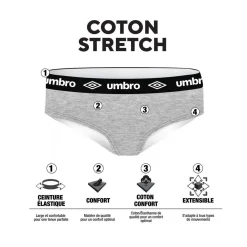 Lot de 3 culottes femme en coton Umbro ceinture Noire