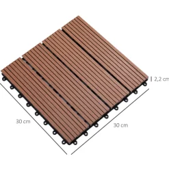 Lot de 11 dalles de jardin piscine 30 x 30 x 2,2 cm - clipsables, antidérapantes - HDPE effet bois