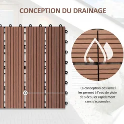 Lot de 11 dalles de jardin piscine 30 x 30 x 2,2 cm - clipsables, antidérapantes - HDPE effet bois