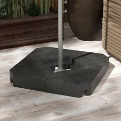 Lot de 4 dalles de lestage parasol déporté piètement croix - à lester eau ou sable - HDPE noir