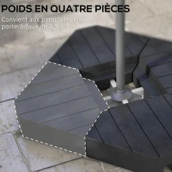 Lot de 4 dalles de lestage parasol déporté piètement croix - à lester eau ou sable - HDPE noir