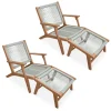 Lot de 2 fauteuils relax taupe en eucalyptus. corde. avec repose-pieds