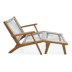 Lot de 2 fauteuils relax taupe en eucalyptus. corde. avec repose-pieds