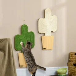 Lot de 2 griffoirs grattoirs murals design cactus dim. 30L x 60H cm jute naturelle écru verte aspect bois clair