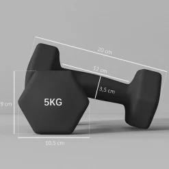 Lot de 2 haltères hexagonales 2 x 5 Kg - poignée antidérapante - métal PVC noir
