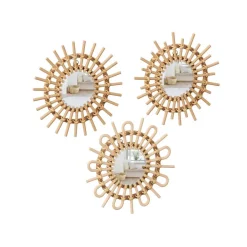 Lot de 3 miroirs Soleil en rotin - Diam. 28 cm - Beige