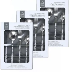 Lot de 3 Ménagères manche effet marbre 48 couverts - Blanc et Noir