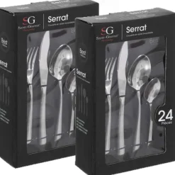 Lot de 2 Ménagères Serrat en Acier Inoxydable - 48 Couverts - Argent