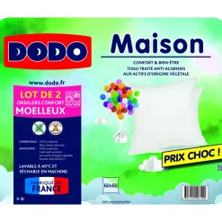 Lot de 2 Oreillers Moelleux en polyester Anti-Acariens 500gm/2 MAISON