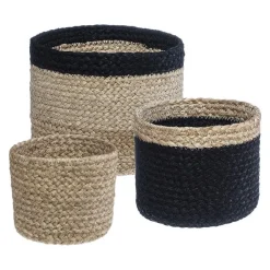 Lot de 3 paniers jute noir