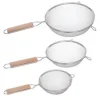 Lot de 3 Passoires Inox & Bois Sieve 35cm Argent