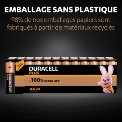 Lot de 24 piles duracell plus 100 % AA panière