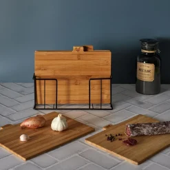 Lot de 4 planches à découper à index en bambou