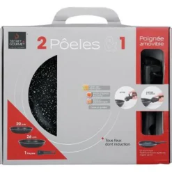 Lot de 2 Poêles avec 1 poignée amovible - Noir