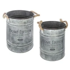Lot de 2 Seaux en Métal Spring Garden 25cm Gris