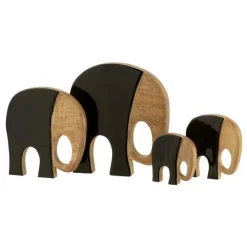 Lot de 4 Statuettes en Bois Éléphants 27cm Noir
