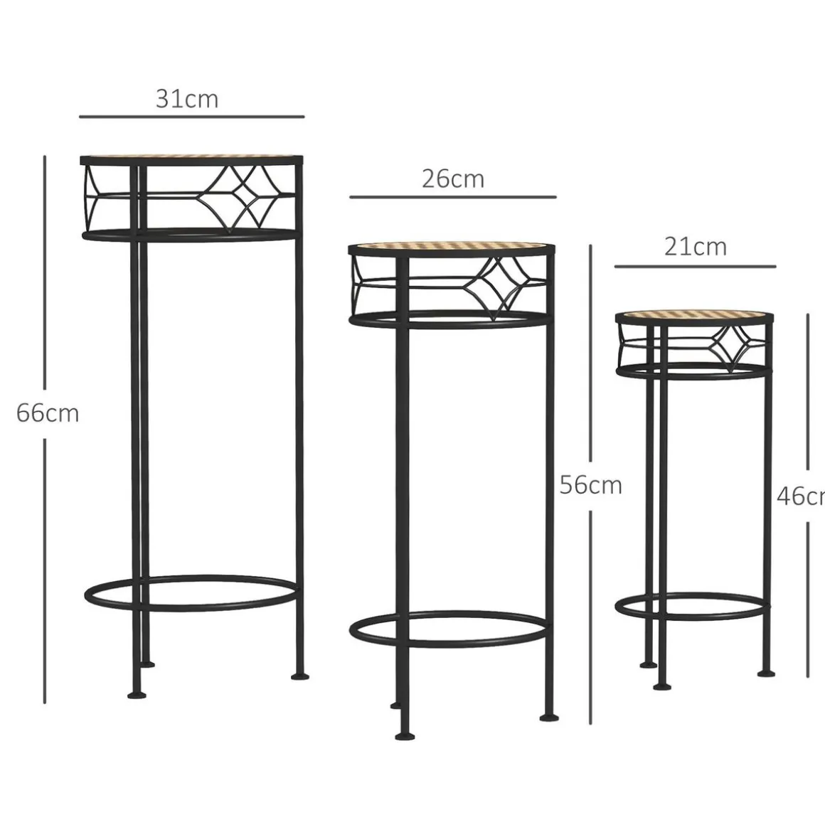 Lot de 3 supports pot de fleurs plateaux aspect rotin métal doré noir