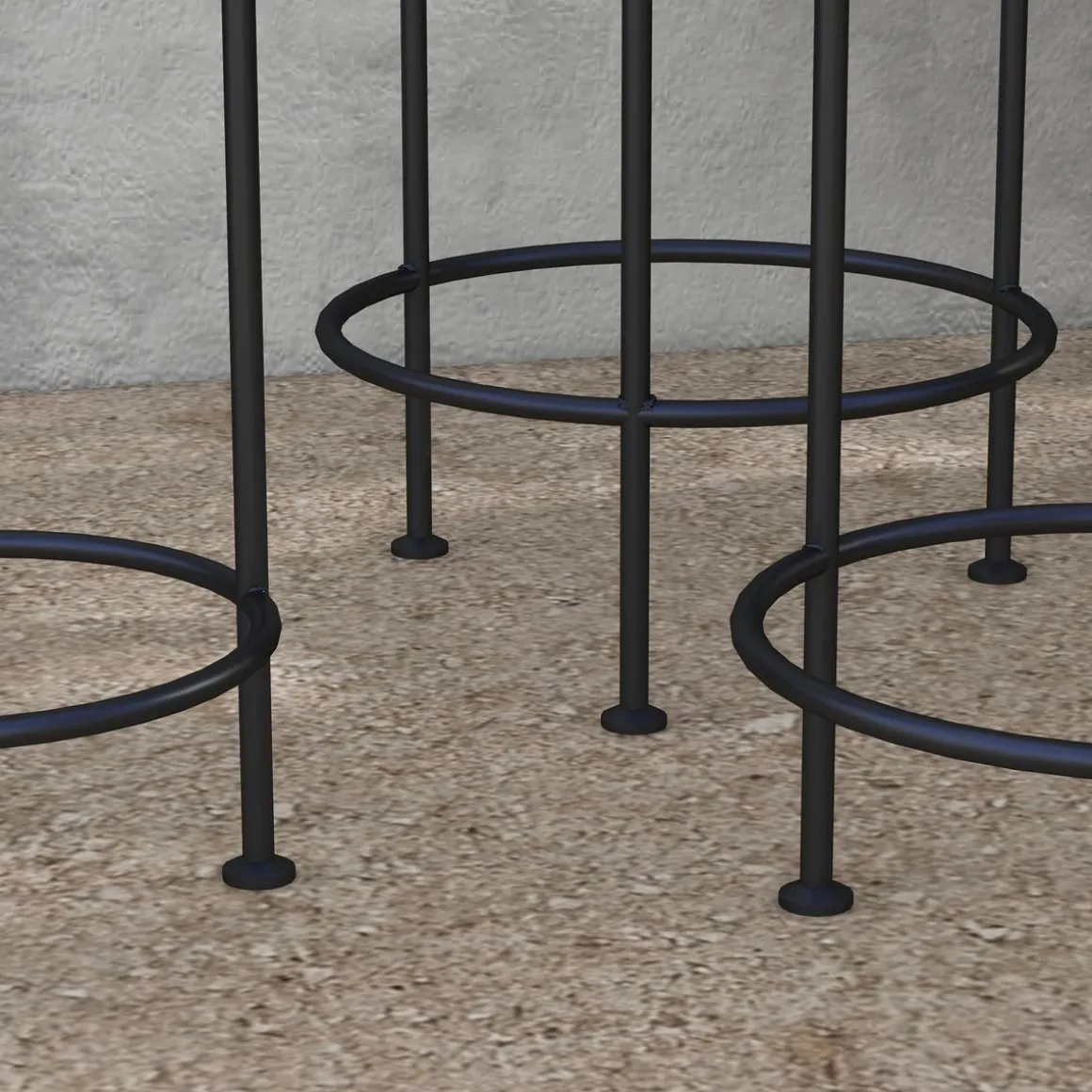 Lot de 3 supports pot de fleurs plateaux aspect rotin métal doré noir