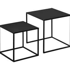 Lot de 2 tables basses gigognes carrées design contemporain encastrable acier noir