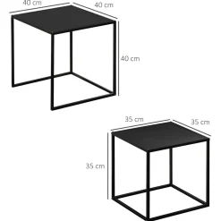 Lot de 2 tables basses gigognes carrées design contemporain encastrable acier noir