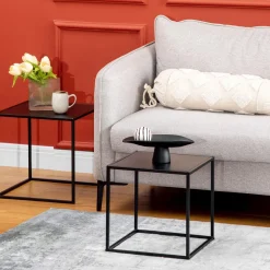 Lot de 2 tables basses gigognes carrées design contemporain encastrable acier noir