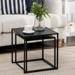 Lot de 2 tables basses gigognes carrées design contemporain encastrable acier noir