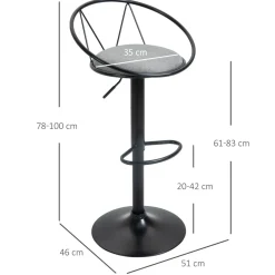Lot de 2 tabourets de bar design néo-rétro réglable pivotant avec repose-pied métal noir lin gris