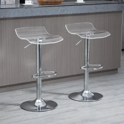 Lot de 2 tabourets de bar design contemporain assise acrylique et piètement métal - pivotant 360° - hauteur réglable avec repose-pieds - transparent