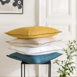 Lot de 2 taies d'oreiller unies en coton finition bourdon