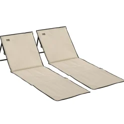Lot de 2 tapis de plage rembourrés pliables - matelas de plage - dossier inclinable, rangement - métal polyester beige