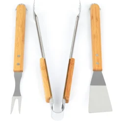 Lot de 3 ustensiles pour barbecue Somagic en acier manche Bambou
