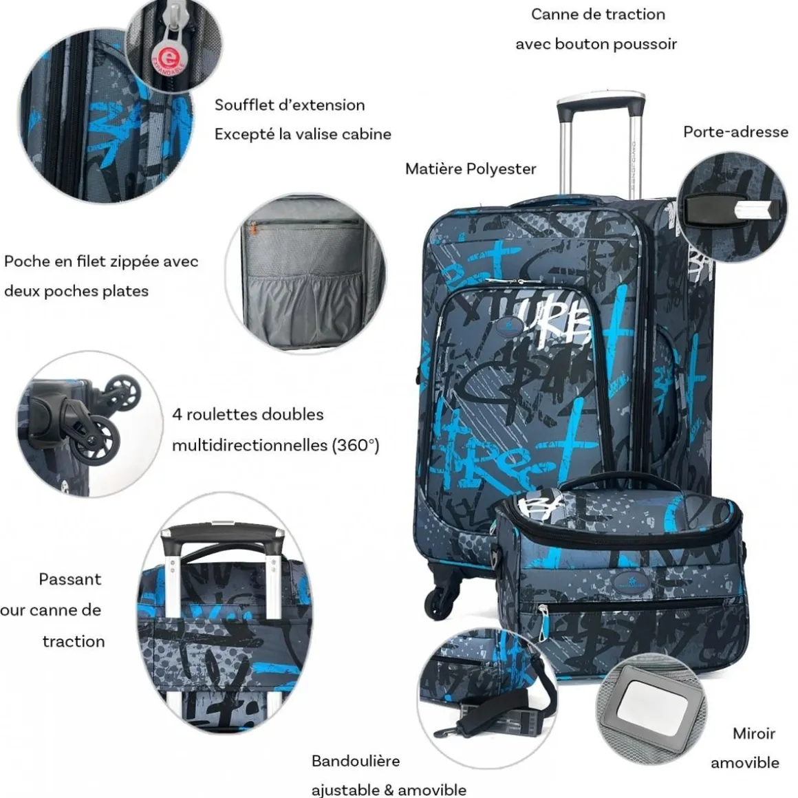 Lot de 3 valises souples plus 1 vanity