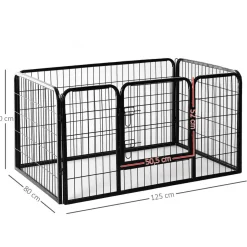 Luxe parc enclos acier 125L x 80l x 70H cm 4 panneaux et 1 porte pour chiens noir