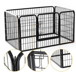 Luxe parc enclos acier 125L x 80l x 70H cm 4 panneaux et 1 porte pour chiens noir