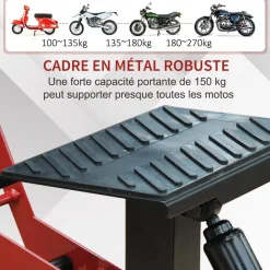 Lève moto béquille d'atelier stand moto tout-terrain moto cross supermotard hauteur réglable acier noir rouge