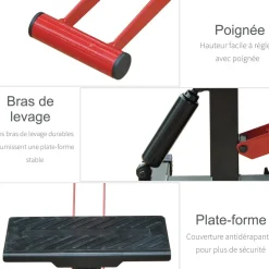 Lève moto béquille d'atelier stand moto tout-terrain moto cross supermotard hauteur réglable acier noir rouge