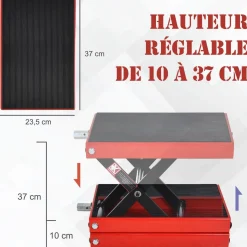 Lève moto béquille d'atelier stand moto tout-terrain moto cross supermotard hauteur réglable acier rouge et noir