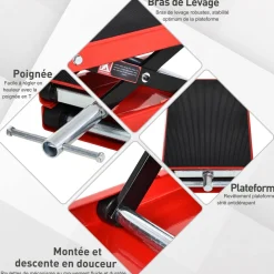 Lève moto béquille d'atelier stand moto tout-terrain moto cross supermotard hauteur réglable acier rouge et noir