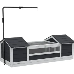 Maison tortue terrestre extérieure - enclos tortue 2 niches, support lampe réglable, toit ouvrable - acrylique bois gris