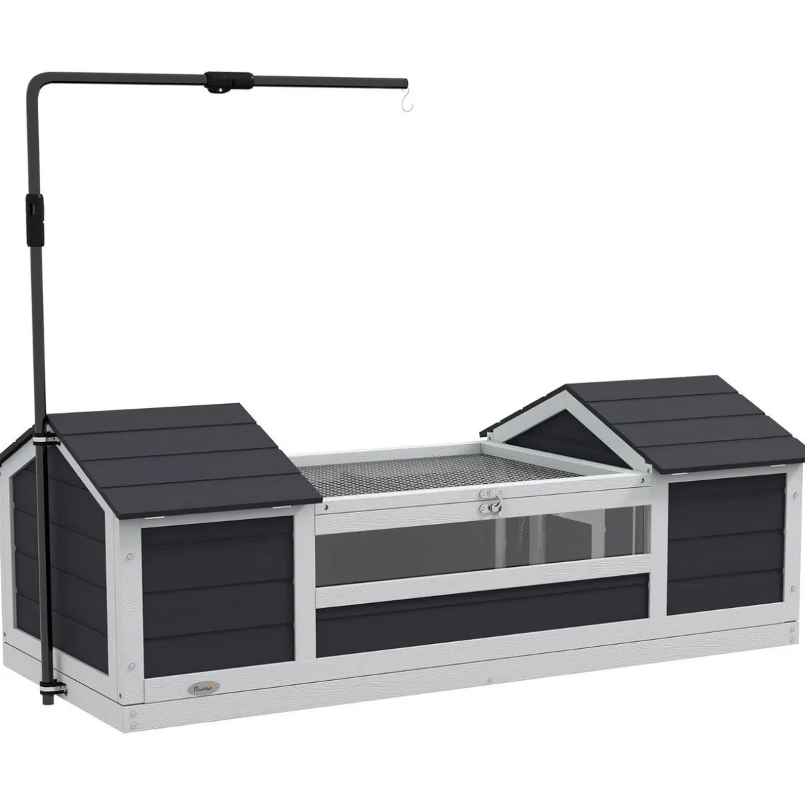 Maison tortue terrestre extérieure - enclos tortue 2 niches, support lampe réglable, toit ouvrable - acrylique bois gris