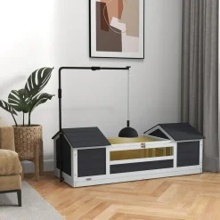 Maison tortue terrestre extérieure - enclos tortue 2 niches, support lampe réglable, toit ouvrable - acrylique bois gris