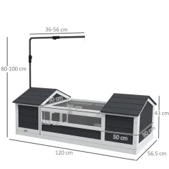 Maison tortue terrestre extérieure - enclos tortue 2 niches, support lampe réglable, toit ouvrable - acrylique bois gris