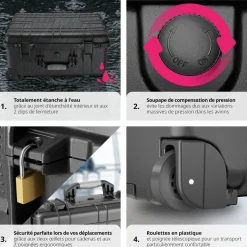 Mallette de transport sur roulettes avec poignée télescopique