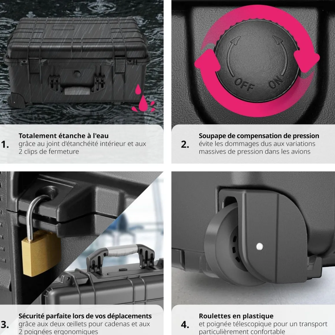 Mallette de transport sur roulettes avec poignée télescopique