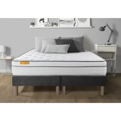 Matelas + double sommiers gris Memo Luxe Ressorts ensachés + mémoire de forme 5 zones de confort MAXI épaisseur