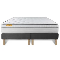 Matelas + double sommiers gris Memo Luxe Ressorts ensachés + mémoire de forme 5 zones de confort MAXI épaisseur