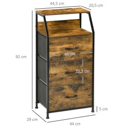 Meuble de rangement colonne design industriel - 3 tiroirs, niche, étagère - châssis acier noir MDF aspect bois avec veinage