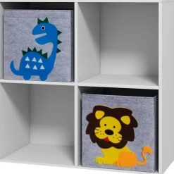 Meuble de rangement jouets enfant étagère de jouet pour chambre d'enfant 4 casiers 2 tiroirs non tissé MDF blanc