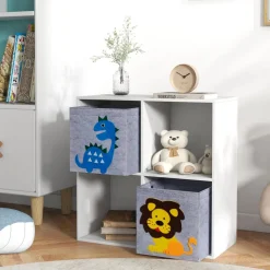 Meuble de rangement jouets enfant étagère de jouet pour chambre d'enfant 4 casiers 2 tiroirs non tissé MDF blanc